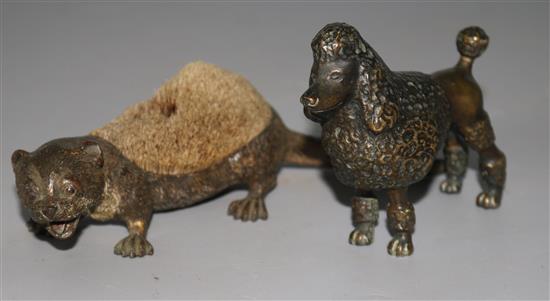 Austrian cold-painted bronze otter pen wipe (original bristles) and a similar model of a poodle